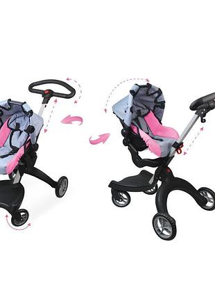 Коляска для ляльок трансформер 2 в 1 обертові колеса + регульована ручка + дитяче ліжко