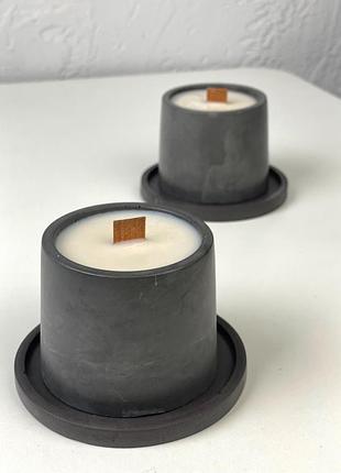 Набор ароматических соевых свечей в гипсовых кашпо minimal на подставках verbena
