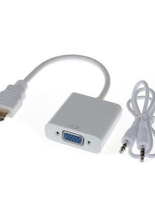 Переходник адаптер rosh hdmi в vga (с 3.5мм аудио выходом) белый