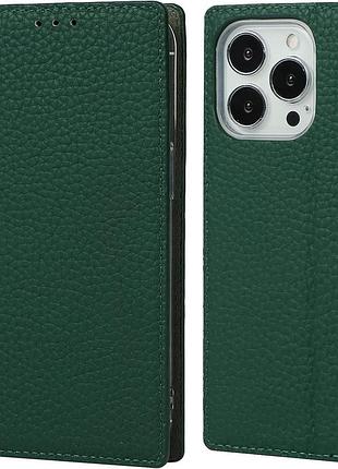 Чохол- книжка sailortech для iphone 13 pro max 6.7 дюйми з натуральної шкіри (темно зелений)