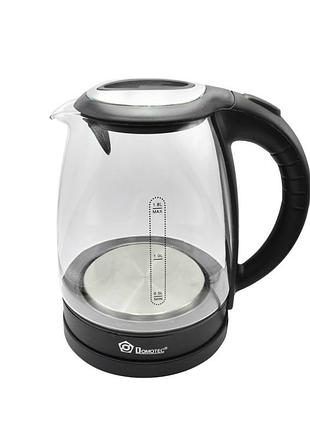 Чайник электрический стеклянный с подсветкой domotec ms-8110, 1.8 л, черный