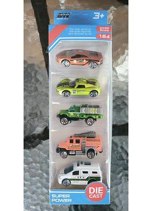Набір іграшкових машин super power з 5 автомобілів, метал, пластик