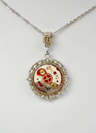 Стимпанк кулон. стимпанк подвеска красный в серебре арт. 77491