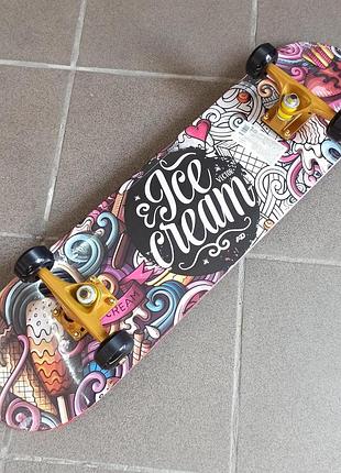 Скейтборд трюковой с чехлом. клен, "ice cream"