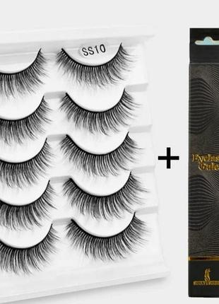 Набор накладных ресниц ( 5пар) + клей для ресниц с чёрным пигментом