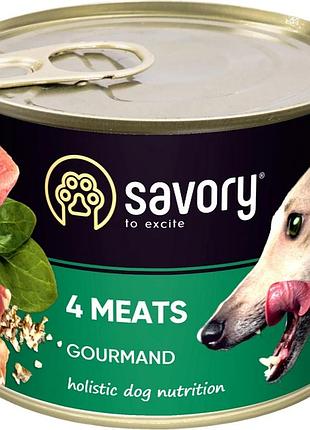Вологий корм для собак savory adult 4 види м'яса, 200 г