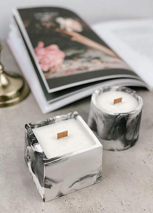 Набор ароматических соевых свечей в гипсовых кашпо duo в технике marble 2шт aphrodisiac