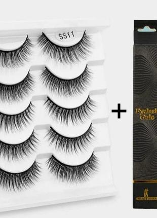 Набор накладных ресниц ( 5пар) + клей для ресниц с чёрным пигментом