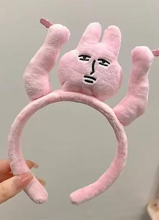 Обруч для волос розовый кролик, ободок на голову с кроликом