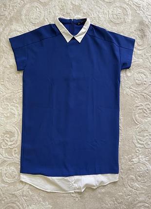 Синя сукня zara з білим комірцем. стиль preppy / офіс. розмір s-m