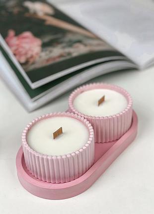 Набір ароматичних соєвих свічок в гіпсових кашпо sky на підставці aphrodisiac