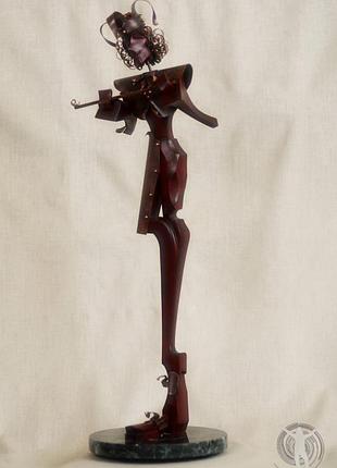 Коллекционная статуэтка "скоморох", статуэтка из дерева, фигурка из дерева, скульптура из дерева и меди