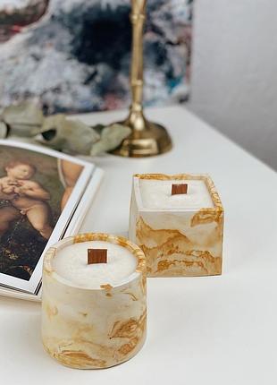 Набор соевых свечей в гипсовых кашпо duo в технике marble 2шт без аромата