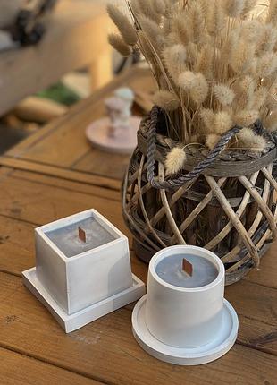 Набор ароматических соевых свечей в гипсовых кашпо duo на подставках verbena