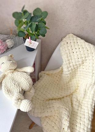 Плед детский вязаный плюшевый кремовый плед 85*85 см нежный плюшевый