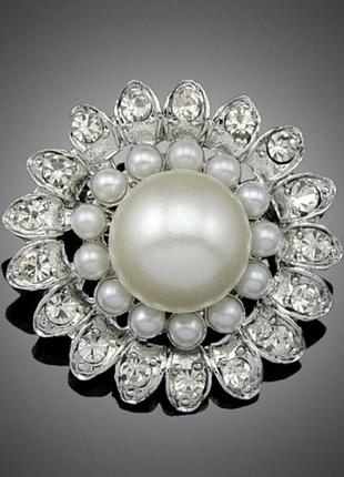 Жіноча брошка квіточка з камінцями і перлинами g-010