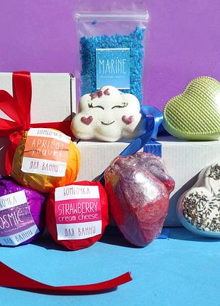 Большой подарочный набор на 9-10 spa, бокс косметики с бомбочками и шиммером для ванны №1707134279