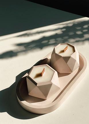 Набор соевых свечей в гипсовых кашпо mini на подставке без аромата