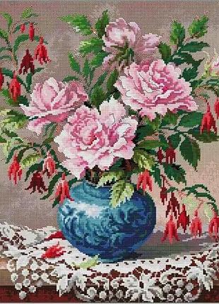 Вышивка крестиком " яркий букет цветов на столе", канва 43 х 47 см