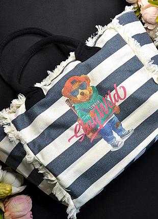 Женская сумка большая с короткой ручкой "stay wild" чёрный размер: 52х18х31 см