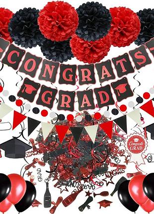 Набір святкових декорацій zerodeco для випускних вечірок (червоний, чорний)