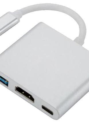 Перехідник multiport adapter usb 3.1 type-c to hdmi/usb 3.0/usb type-c срібло
