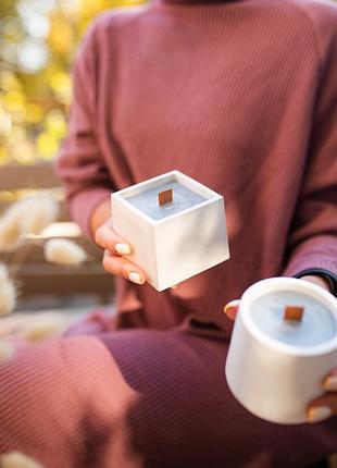 Набор ароматических соевых свечей в гипсовых кашпо minimal 2шт сotton