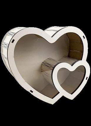 Подарочная коробочка с прозрачной крышкой маленькая два сердца белая