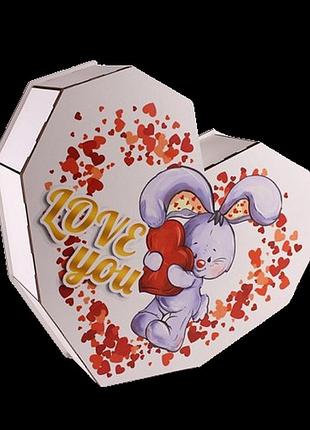 Подарочная коробочка сердце зайчик большая