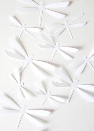 Стрекозы 3d на стену белые - в наборе 12шт.