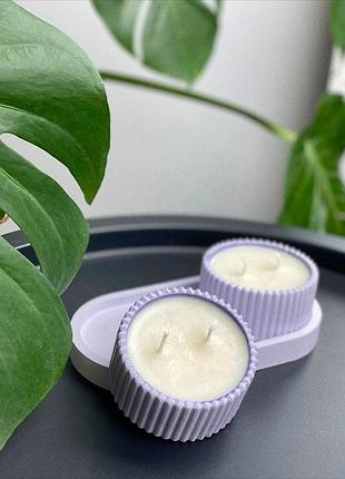 Набор ароматических соевых свечей в гипсовых кашпо sky на подставке сotton