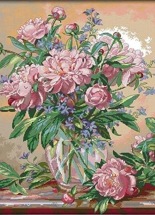 Набор для вышивания крестиком " букет цветов. пионы", канва 47 х 54 см