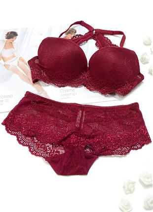 Мереживний комплект з регульованими та знімними бретельками, колір марсала 80в трусики l