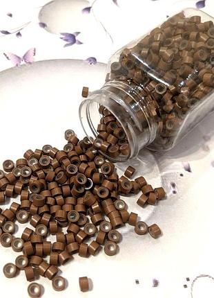 Мікрокільця для нарощування волосся з силиконом, 25 шт. колір: світло-коричневий