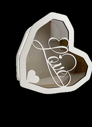 Подарункова коробочка серце з прозорою кришкою love серце середня