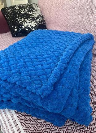 Плед детский вязаный плюшевый синий плед 85*85 см нежный плюшевый