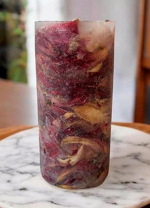 Тюльпановий вогонь – свічка з природним декором, 14*6,5 см, 50 годин горіння, з ароматом апельсин в шоколаді