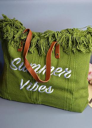 Летняя сумка-шоппер «summer vibes» цвет: зелёный, размер: 41х31х16 см