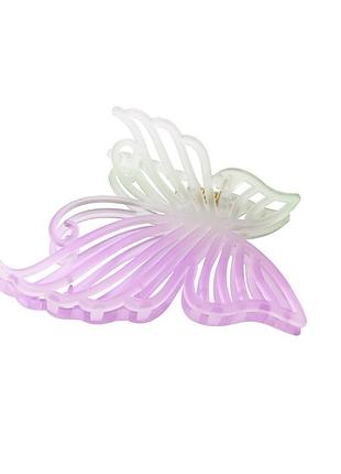 Матовый двухцветный крабик для волос бабочка для девочки фиолетовый