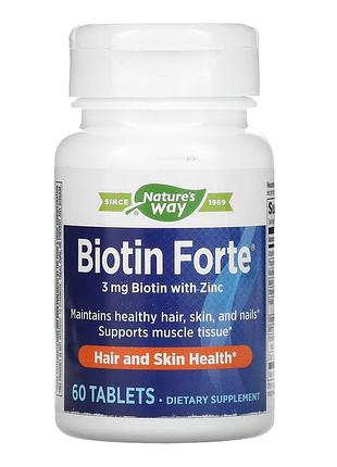 Biotin forte, nature's way, біотин форте з цинком, 3 мг, 60 таблеток