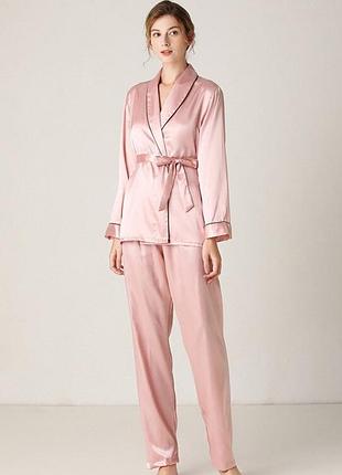 Піжама жіноча атласна на запах. комплект шовковий для дому, сну з довгим рукавом