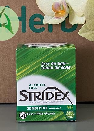 Stridex, очищающие салфетки sensitive с алое с салициловой кислотой (0,5%), 90 мягких салфеток