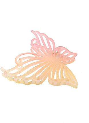 Матовый двухцветный крабик для волос бабочка для девочки голубой желтый