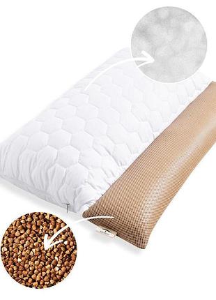 Подушка ортопедическая с наволочкой гречневый комфорт ideia 50х70 см с валиком для поддержки шеи с шелухой