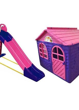 Дитячий ігровий будиночок із великою гіркою тм doloni, великий пластиковий будиночок і гірка 243 см