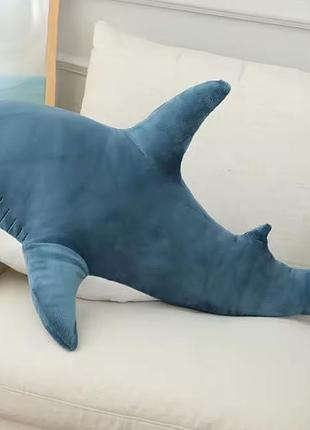 Мягкая игрушка акула 140 см синяя большая подушка обнимашка плюш