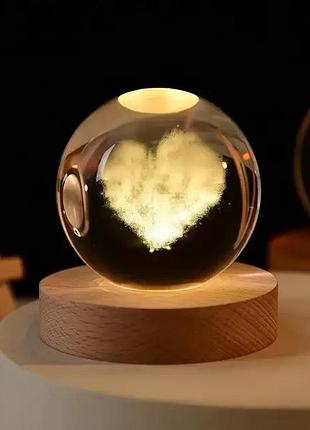 3d светильник-ночник светодиодный хрустальный шар 6см сердце