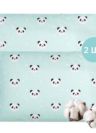 Набор наволочек 2 шт на подушку 50х70 см papaella бязь ранфорс панда мята натуральная ткань хлопок