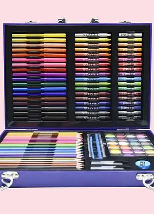 Набір для малювання у кейсі 128 предметів, космонавт, синій / дитячий набір для творчості / набір художника