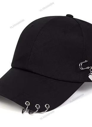 Чёрная бейсболка в готическом стиле, хип-хоп,панк-рок кепка с металлическими кольцами и украшениями